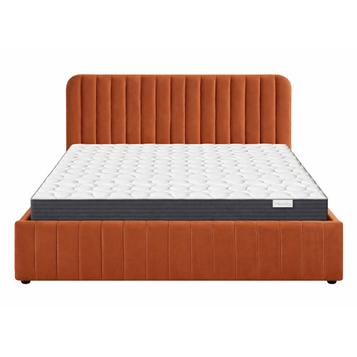 Ensemble Lit coffre adulte 140x190cm avec tête de lit en velours terracotta - Ava + Matelas mémoire de forme - Memo HR
