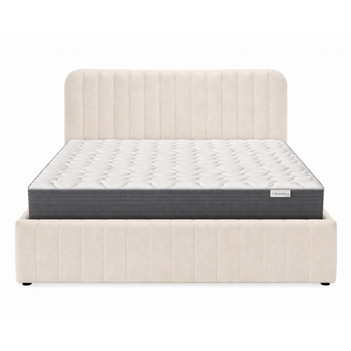 Ensemble Lit coffre adulte 160x200cm avec tête de lit en tissu bouclé beige - Ava + Matelas mémoire de forme - Memo HR