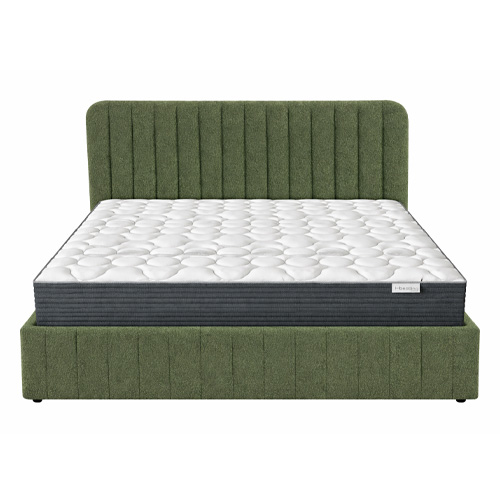 Ensemble Lit coffre adulte 160x200cm avec tête de lit en tissu bouclé vert - Ava + Matelas mémoire de forme - Memo HR