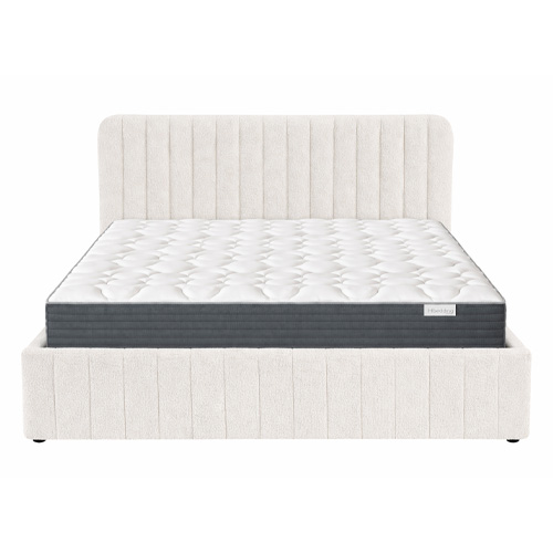 Ensemble Lit coffre adulte 180x200cm avec tête de lit en tissu bouclé beige - Ava + Matelas mémoire de forme - Memo HR
