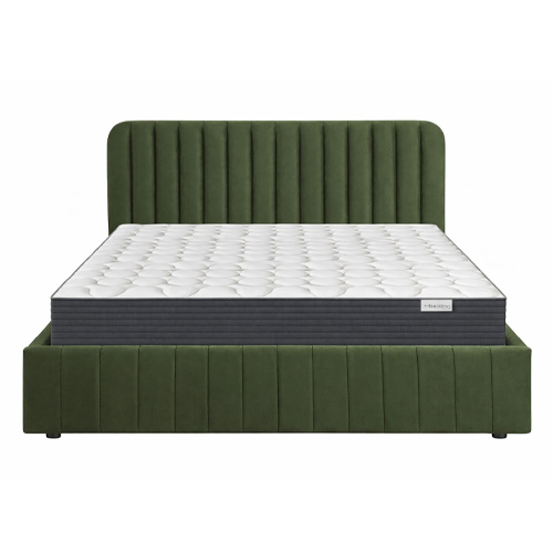 Ensemble Lit coffre adulte 180x200cm avec tête de lit en velours vert kaki - Ava + Matelas mémoire de forme - Memo HR