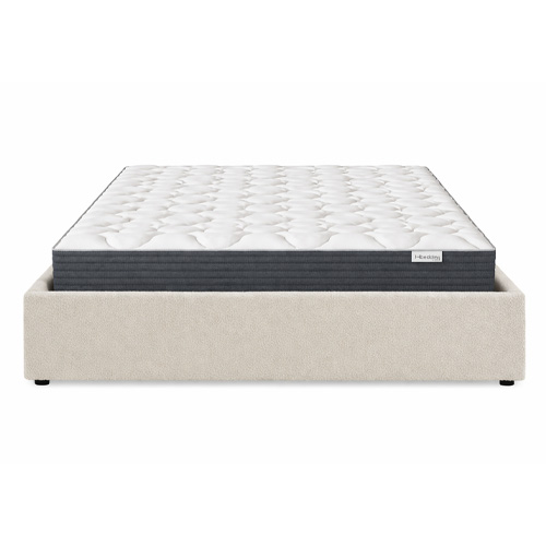 Ensemble Lit coffre adulte 140x190cm en tissu bouclé beige avec sommier - Handy + Matelas mémoire de forme - Memo HR