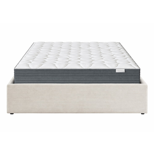 Ensemble Lit coffre adulte 180x200cm en velours côtelé beige avec sommier - Handy + Matelas mémoire de forme - Memo HR