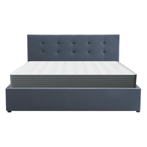 Ensemble Lit coffre adulte 140x190cm avec tête de lit en velours gris foncé - Tina + Matelas mémoire de forme - Memo HR