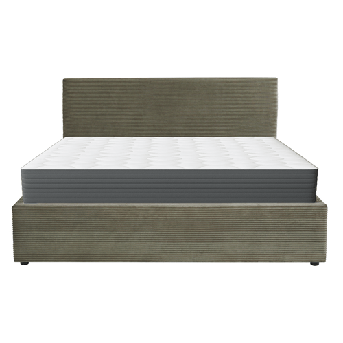 Ensemble Lit coffre adulte 140x190cm avec tête de lit en velours côtelé vert - Tina + Matelas mémoire de forme - Memo HR