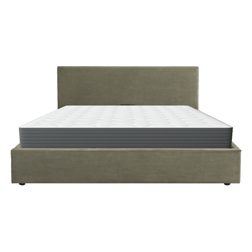 Ensemble Lit coffre adulte 180x200cm avec tête de lit en velours côtelé vert - Tina + Matelas mémoire de forme - Memo HR