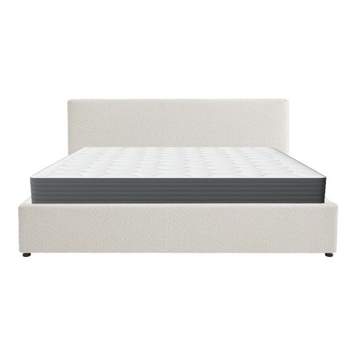 Ensemble Lit coffre adulte 180x200cm avec tête de lit en tissu bouclé beige - Tina + Matelas mémoire de forme - Memo HR