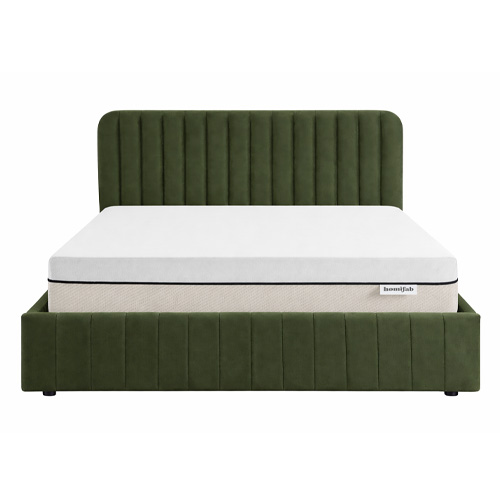 Ensemble Lit coffre adulte 140x190cm avec tête de lit en velours vert kaki - Ava + Matelas ressorts ensachés - Spring Elite