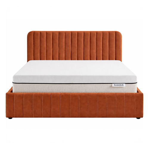 Ensemble Lit coffre adulte 140x190cm avec tête de lit en velours terracotta - Ava + Matelas ressorts ensachés - Spring Elite