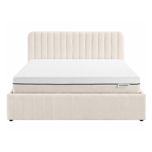 Ensemble Lit coffre adulte 160x200cm avec tête de lit en velours beige - Ava + Matelas ressorts ensachés - Spring Elite