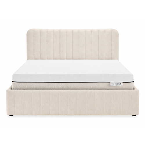 Ensemble Lit coffre adulte 160x200cm avec tête de lit en tissu bouclé beige - Ava + Matelas ressorts ensachés - Spring Elite