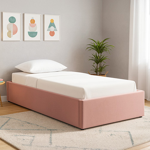 Ensemble Lit coffre adulte 90x190cm en velours rose avec sommier - Handy + Matelas ressorts ensachés - Spring Elite