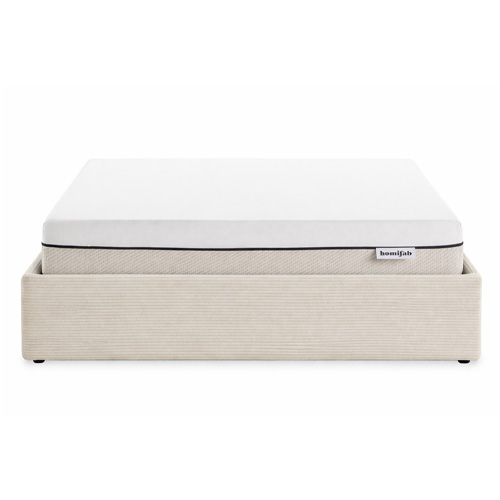 Ensemble Lit coffre adulte 180x200cm en velours côtelé beige avec sommier - Handy + Matelas ressorts ensachés - Spring Elite