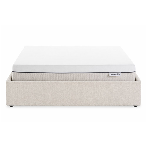 Ensemble Lit coffre adulte 180x200cm en tissu bouclé beige avec sommier - Handy + Matelas ressorts ensachés - Spring Elite
