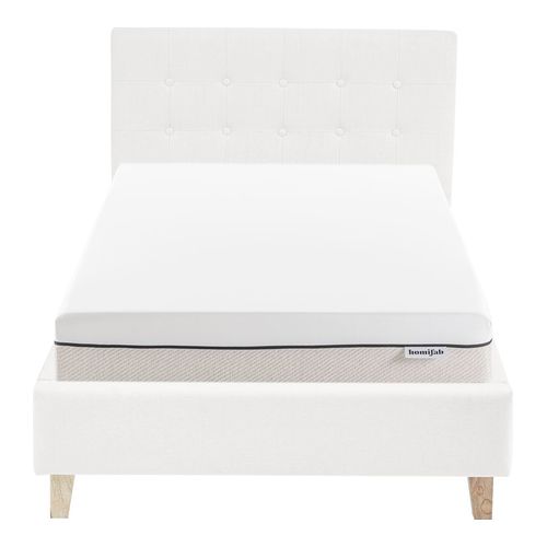 Ensemble Lit adulte 90x190cm avec tête de lit en tissu beige - Milo + Matelas ressorts ensachés - Spring Elite