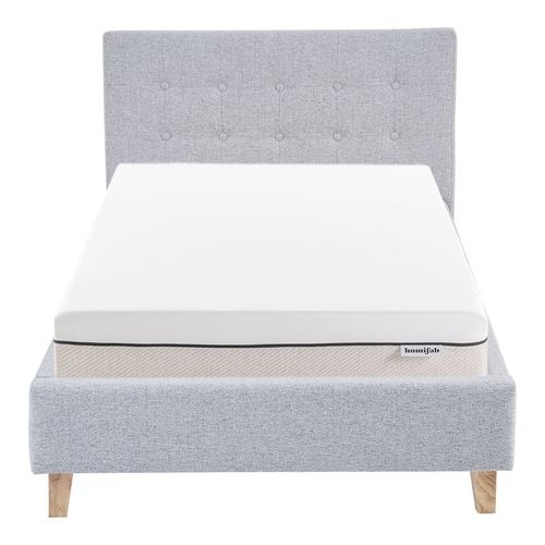Ensemble Lit adulte 90x190cm avec tête de lit en tissu gris chiné - Milo + Matelas ressorts ensachés - Spring Elite