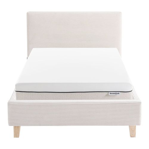 Ensemble Lit adulte 90x190cm avec tête de lit en velours côtelé beige - Milo + Matelas ressorts ensachés - Spring Elite