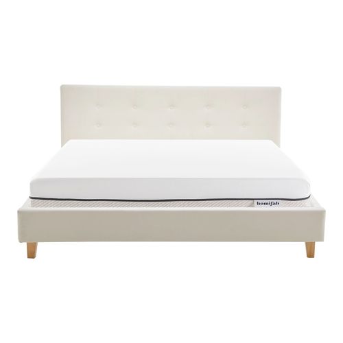 Ensemble Lit adulte 160x200cm avec tête de lit en velours beige - Milo + Matelas ressorts ensachés - Spring Elite