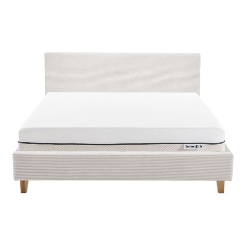 Ensemble Lit adulte 160x200cm avec tête de lit en velours côtelé beige - Milo + Matelas ressorts ensachés - Spring Elite