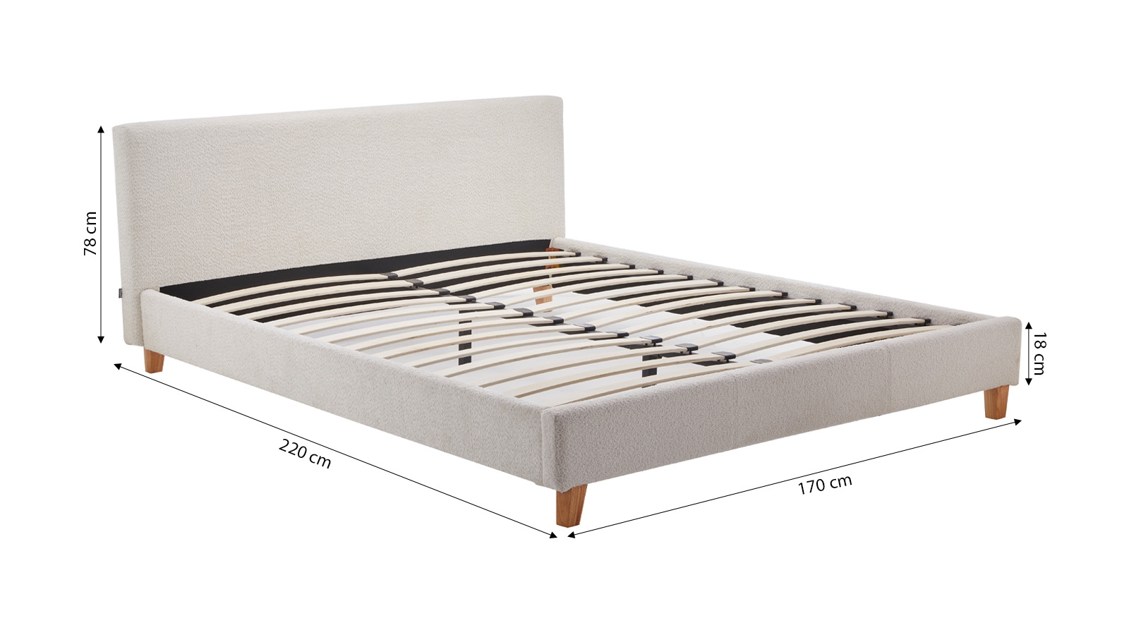 Ensemble Lit adulte 160x200cm avec tête de lit en tissu bouclé beige - Milo + Matelas ressorts ensachés - Spring Elite