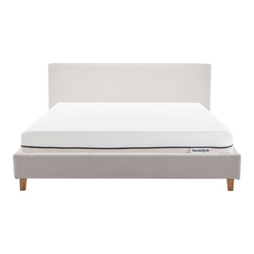 Ensemble Lit adulte 180x200cm avec tête de lit en tissu bouclé beige - Milo + Matelas ressorts ensachés - Spring Elite