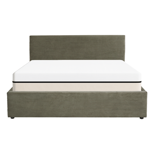Ensemble Lit coffre adulte 140x190cm avec tête de lit en velours côtelé vert - Tina + Matelas ressorts ensachés - Spring Elite