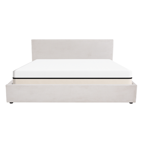 Ensemble Lit coffre adulte 180x200cm avec tête de lit en velours côtelé beige - Tina + Matelas ressorts ensachés - Spring Elite