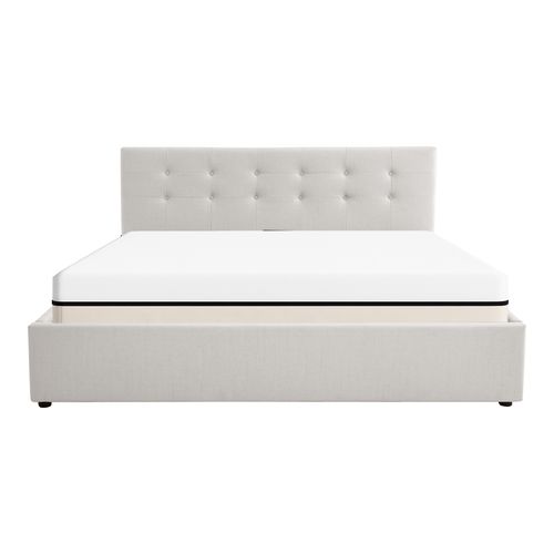 Ensemble Lit coffre adulte 180x200cm avec tête de lit en tissu beige - Tina + Matelas ressorts ensachés - Spring Elite