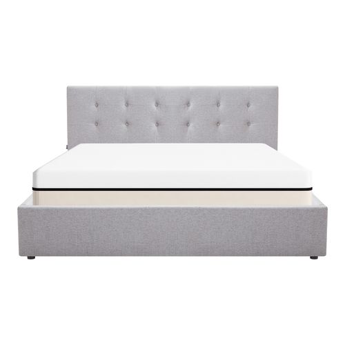 Ensemble Lit coffre adulte 180x200cm avec tête de lit en tissu gris - Tina + Matelas ressorts ensachés - Spring Elite