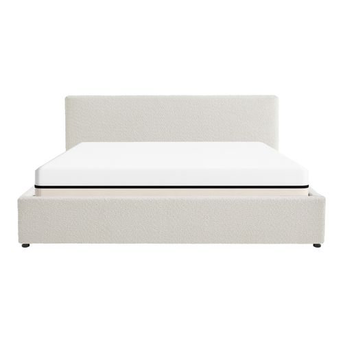 Ensemble Lit coffre adulte 180x200cm avec tête de lit en tissu bouclé beige - Tina + Matelas ressorts ensachés - Spring Elite