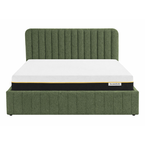 Ensemble Lit coffre adulte 160x200cm avec tête de lit en tissu bouclé vert - Ava + Matelas mémoire de forme - Dual Confort