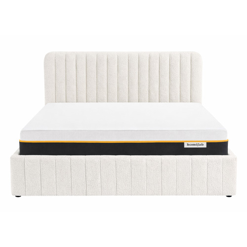 Ensemble Lit coffre adulte 180x200cm avec tête de lit en tissu bouclé beige - Ava + Matelas mémoire de forme - Dual Confort