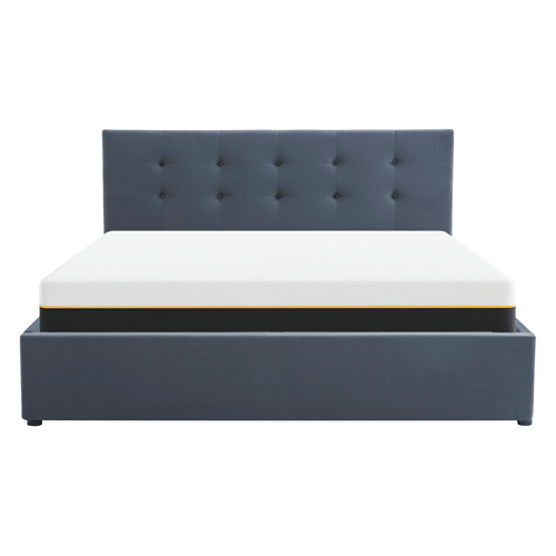 Ensemble Lit coffre adulte 140x190cm avec tête de lit en velours gris foncé - Tina + Matelas mémoire de forme - Dual Confort