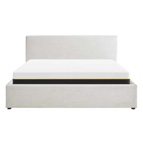 Ensemble Lit coffre adulte 140x190cm avec tête de lit en velours côtelé beige - Tina + Matelas mémoire de forme - Dual Confort