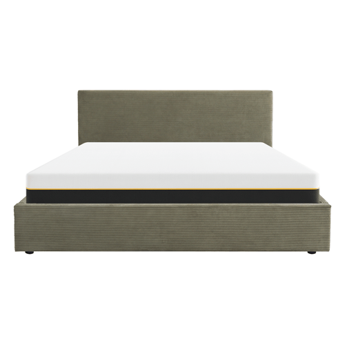 Ensemble Lit coffre adulte 140x190cm avec tête de lit en velours côtelé vert - Tina + Matelas mémoire de forme - Dual Confort