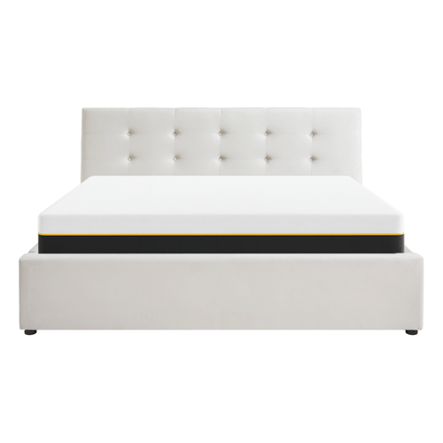 Ensemble Lit coffre adulte 160x200cm avec tête de lit en velours beige - Tina + Matelas mémoire de forme - Dual Confort