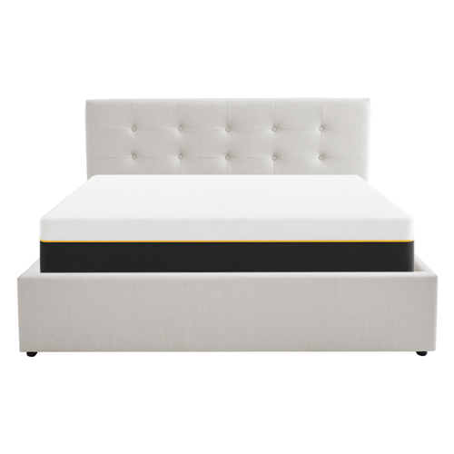 Ensemble Lit coffre adulte 160x200cm avec tête de lit en tissu beige - Tina + Matelas mémoire de forme - Dual Confort