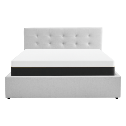 Ensemble Lit coffre adulte 160x200cm avec tête de lit en tissu gris - Tina + Matelas mémoire de forme - Dual Confort