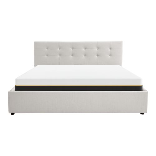Ensemble Lit coffre adulte 180x200cm avec tête de lit en tissu beige - Tina + Matelas mémoire de forme - Dual Confort