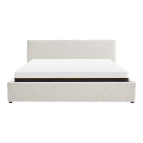 Ensemble Lit coffre adulte 180x200cm avec tête de lit en tissu bouclé beige - Tina + Matelas mémoire de forme - Dual Confort