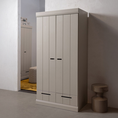 Armoire 2 portes en pin FSC gris clair 94 cm - Connect