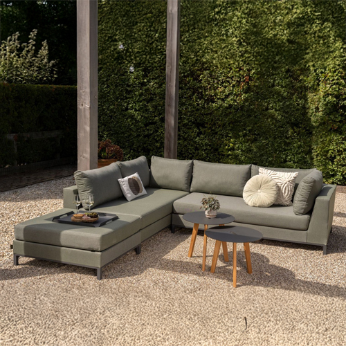 Salon de jardin d’angle droit en alu gris foncé/sauge - Sicilie