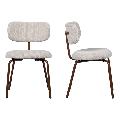 Lot de 2 chaises de salle à manger moderne en tissu tissé écru - Travis