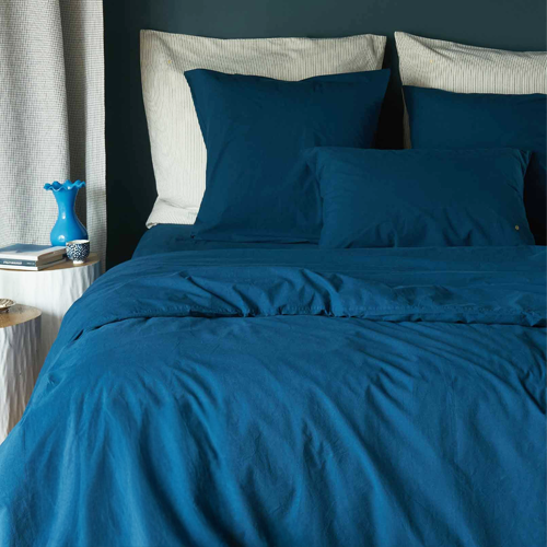 Drap housse en coton bio bleu 160 x 200 cm - Celeste