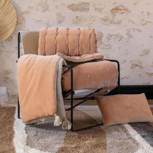 Edredon en velours Rose avec pompons 80x180 cm - Elise