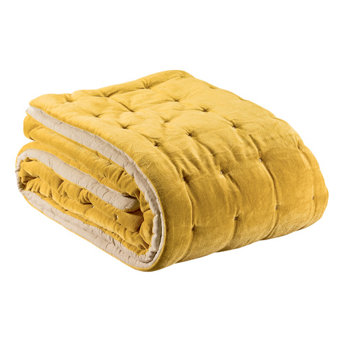 Edredon en velours uni Jaune 160 x 160 cm - Elise