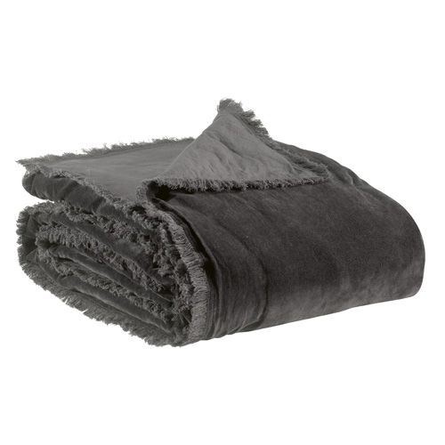 Jeté de lit en velours Gris 240 x 260 cm - Fara