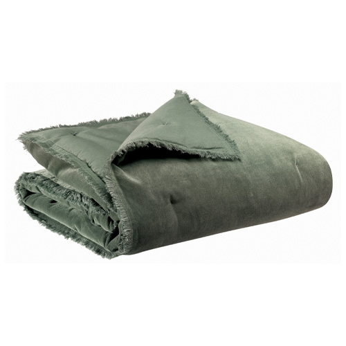 Jeté de lit en velours Vert thym 260 x 260 cm - Fara