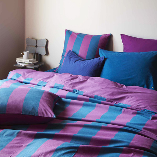 Housse de couette en coton bio rayée Violet/bleu 140 x 200 cm - Malo