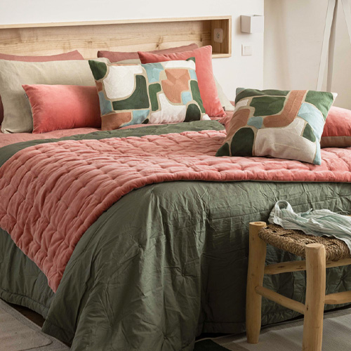 Jeté de lit en coton Vert 240 x 260 cm - Tika